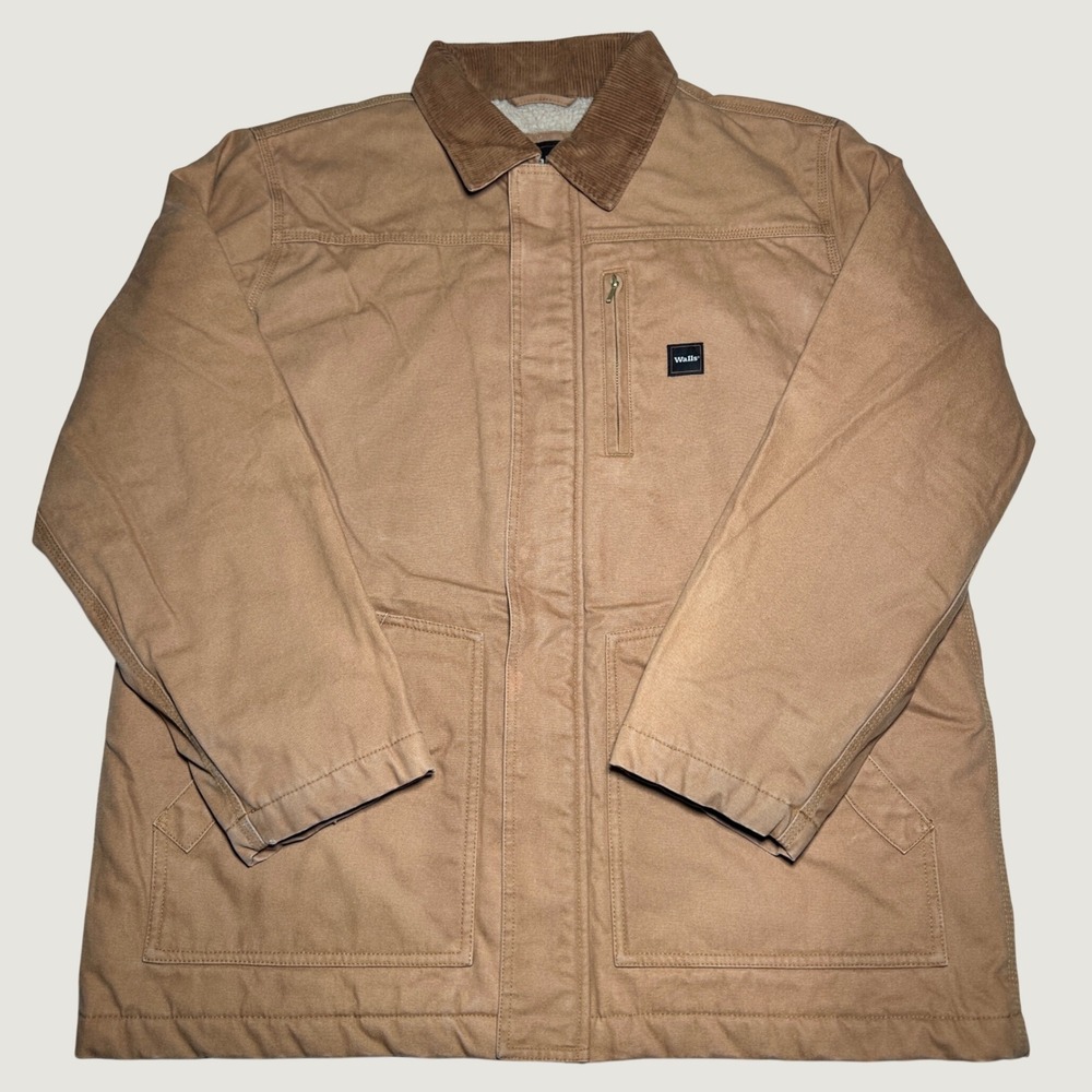Walls Workwear Chore Jacket Men XL Sherpa Lined Canvas Duck Brown Utility Rugged